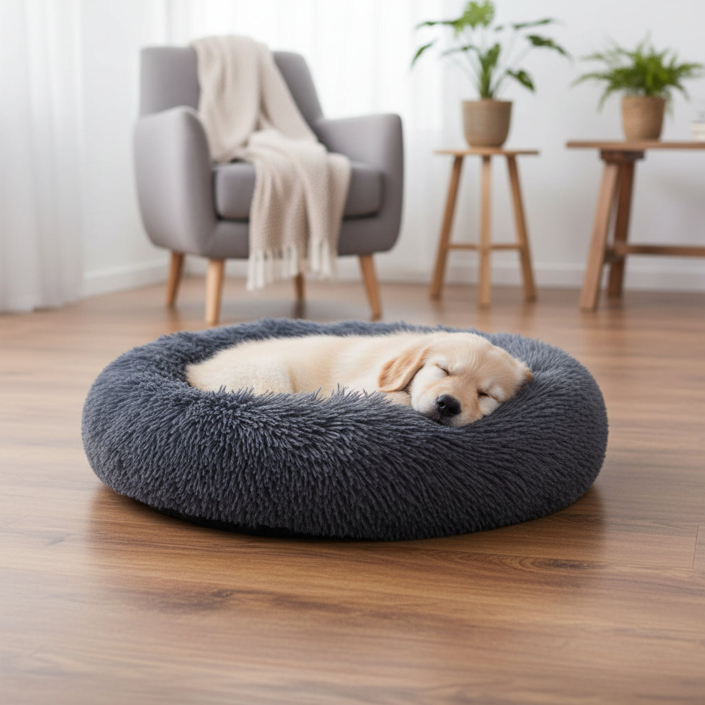 Weiches Hundebett Rund – Kuscheliges Plüsch-Hundenest für kleine & mittlere Hunde (60 cm)