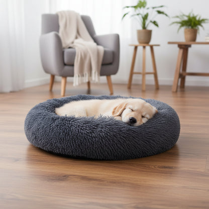 Weiches Hundebett Rund – Kuscheliges Plüsch-Hundenest für kleine & mittlere Hunde (60 cm)